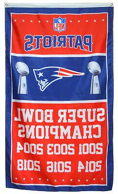 New England Patriots 6 time Super Bowl Champions Flag Deluxe